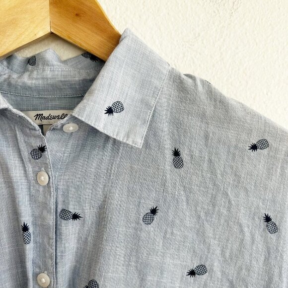 Madewell Shrunken Trapeze Pinneapple Chambray Button Down Shirt Sz S - Picture 2 of 9